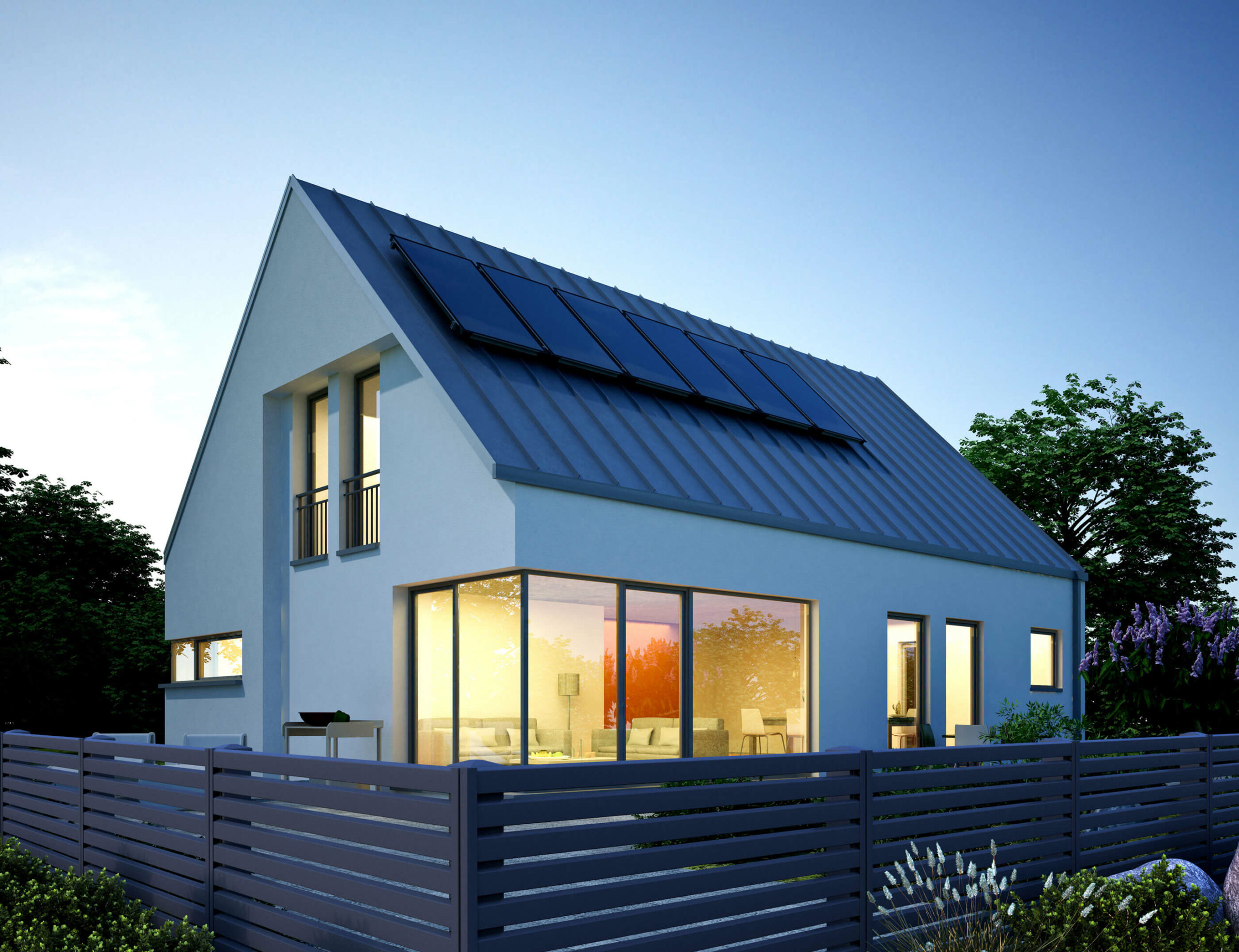 Modernes Haus ohne Vordach  mit Aluzaun Parallelo